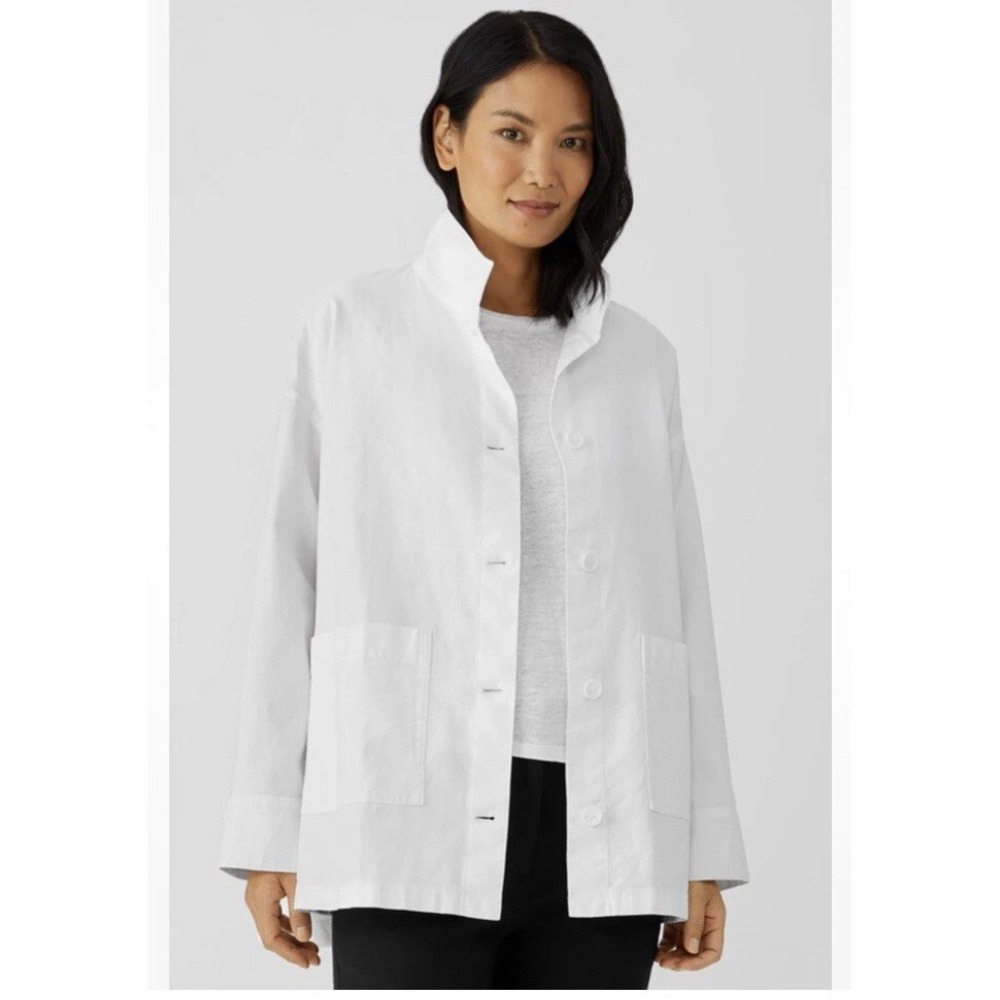 Eileen Fisher Women's Jacket‎ White Hemp Cotton Oversized Button Front S Minimal